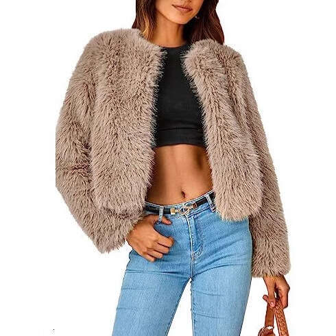 Fur Faux Sleeve Long Jacket Short Pocket Warm Coat Autumn Winter Clothing