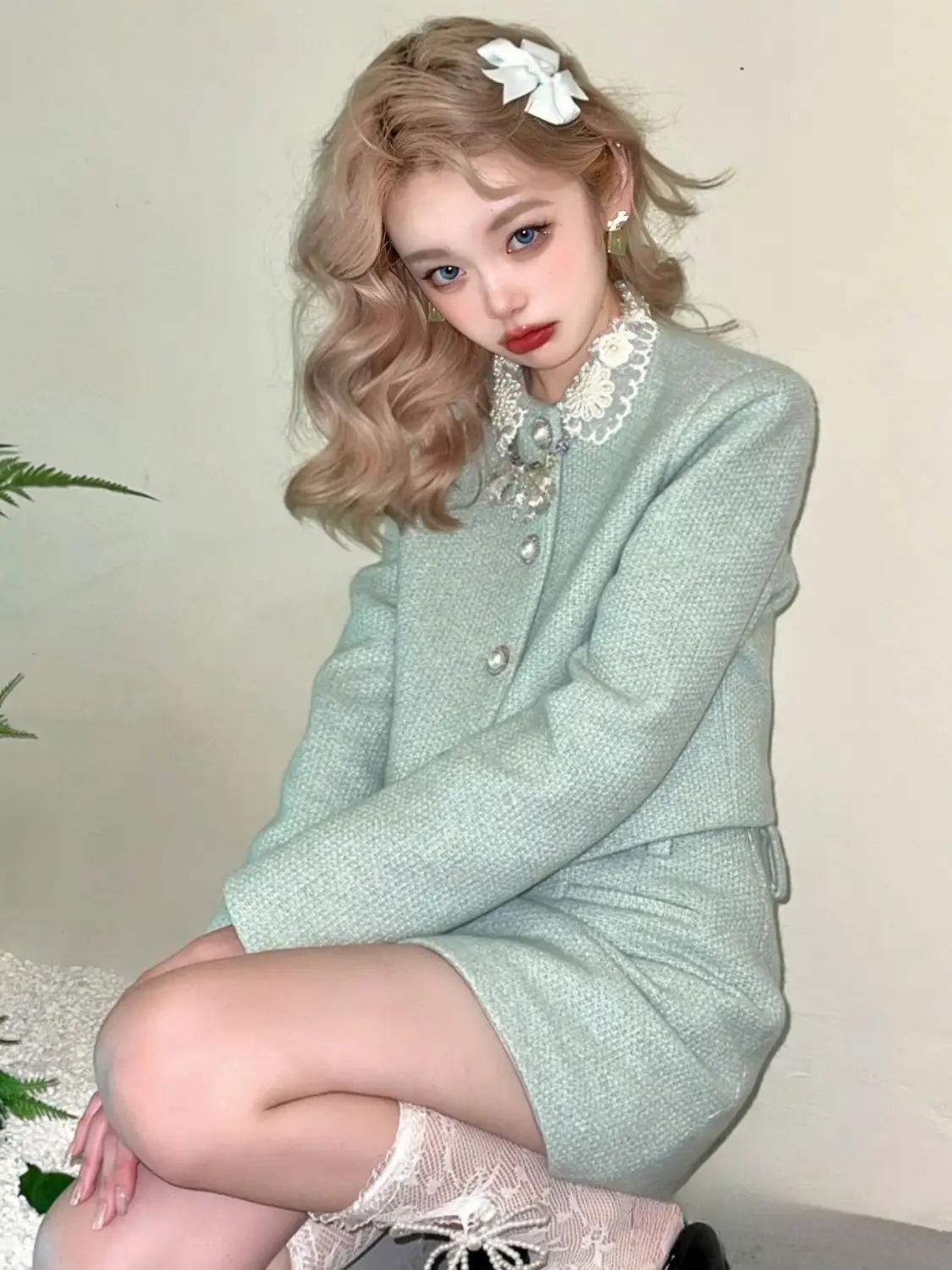 Youthful Lady Suit Set Spring Notched Collar Jacket Skirt 2 Piece Set Preppy College Fashion Elegant Outfit Tweed 251023