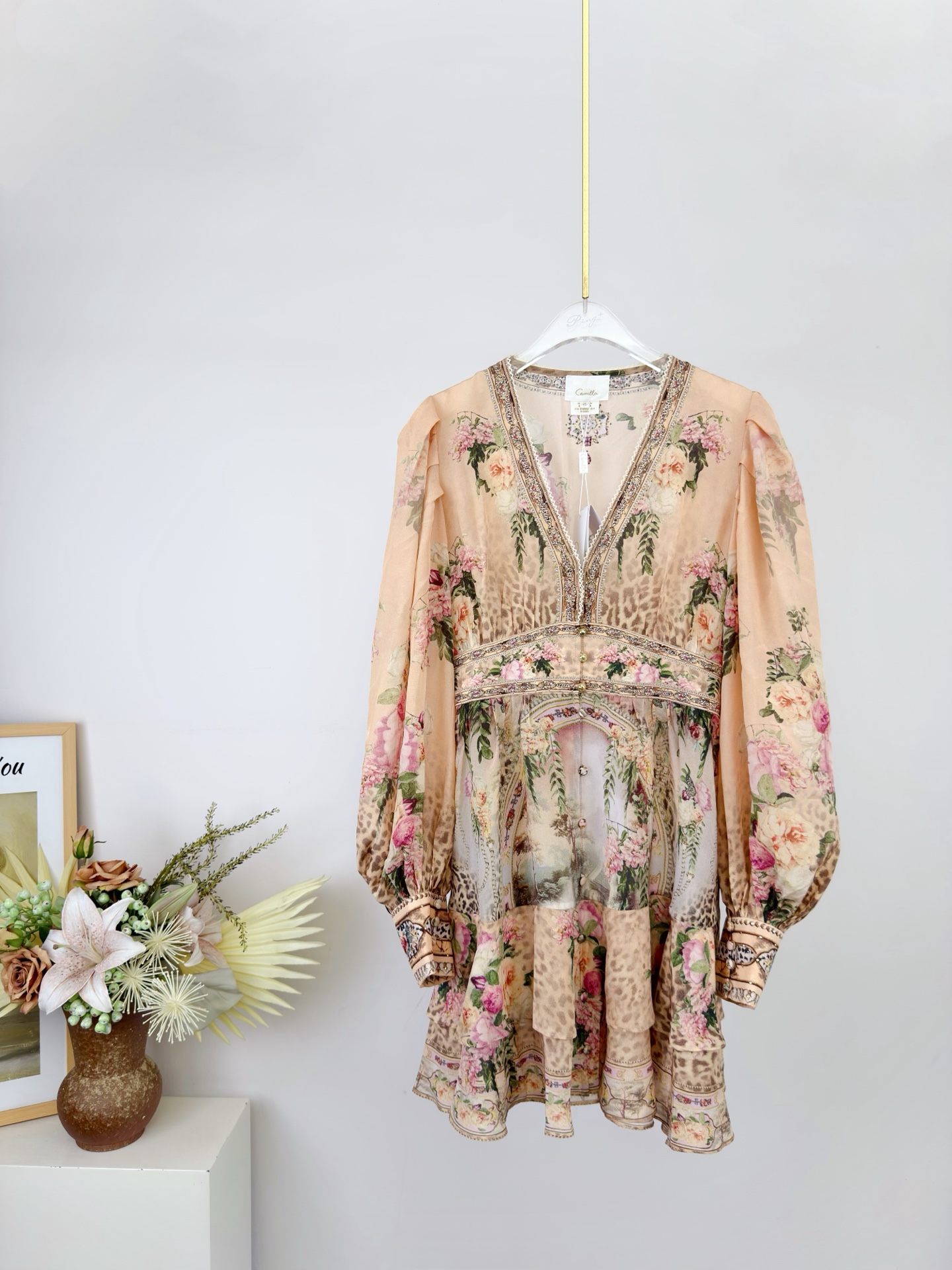 Australian designer Camilla 100% silk printed long sleeved mini dress
