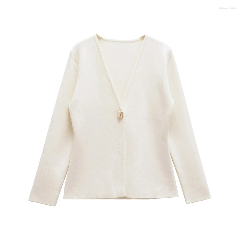 Women's Jackets European And American Style Gold Button Decoration V-neck Long Sleeved Simple Knitted Jacket