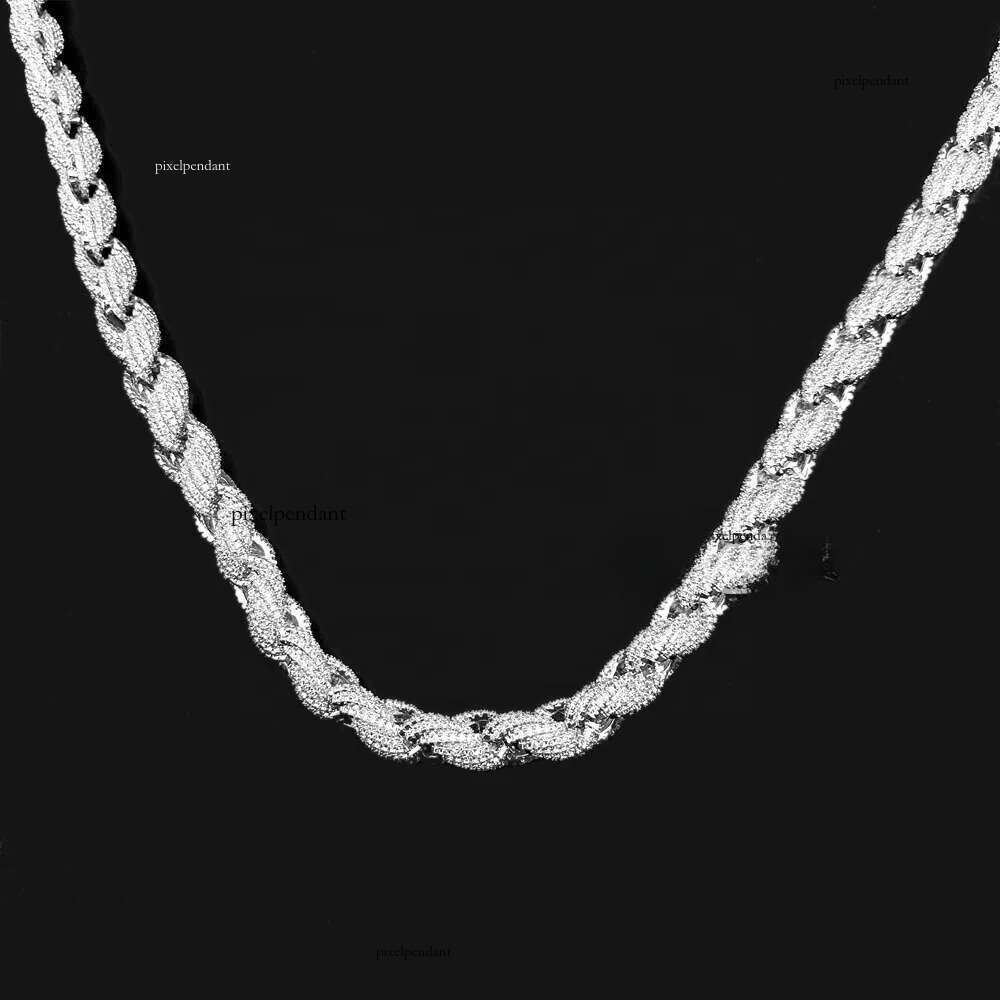 Size 11mm Sterling Sier 14k White Gold Plated Twisted Men Necklace Moissanite Rope Chain