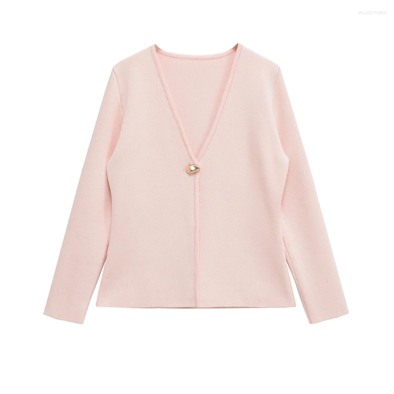 Women's Jackets European And American Style Gold Button Decoration V-neck Long Sleeved Simple Knitted Jacket