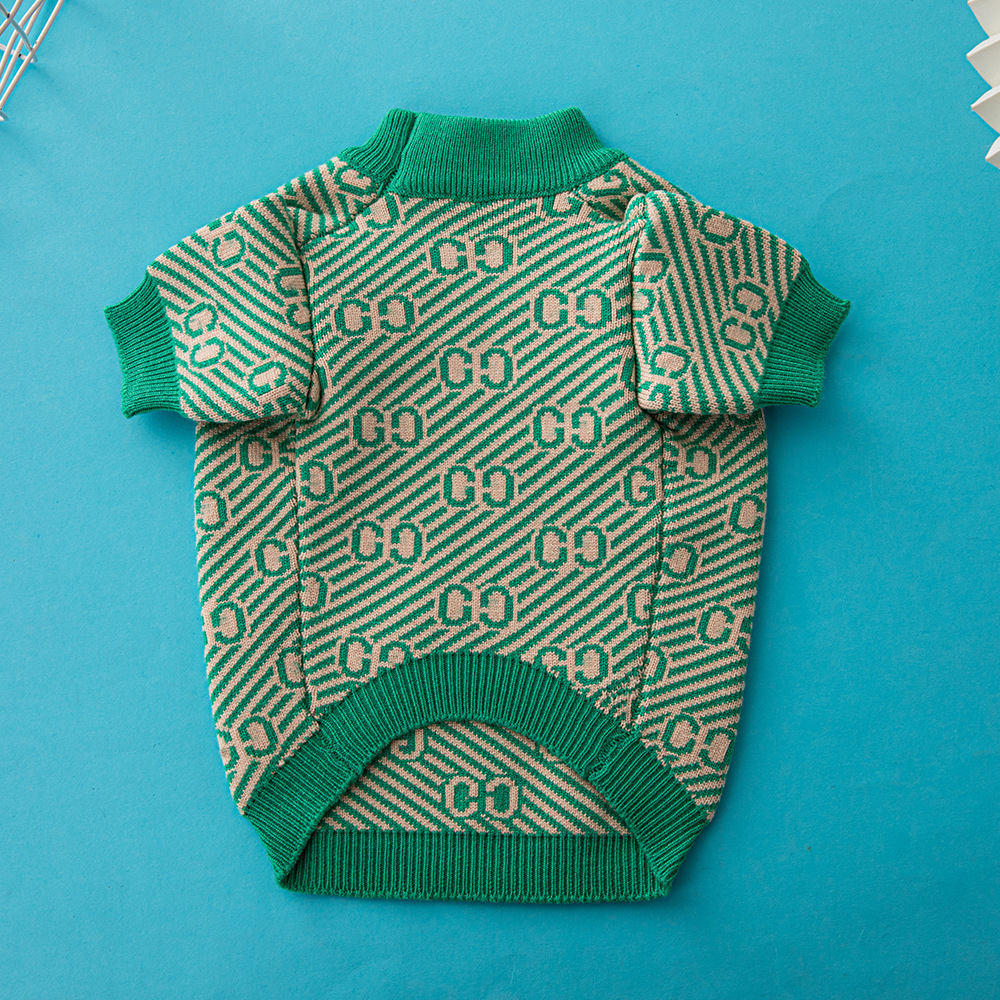 Designer Dog Sweater Green Pets Clothes for Small Medium Dogs Soft Warm Winter Classic Floral Pattern Puppy Clothes Cute Christmas Coat