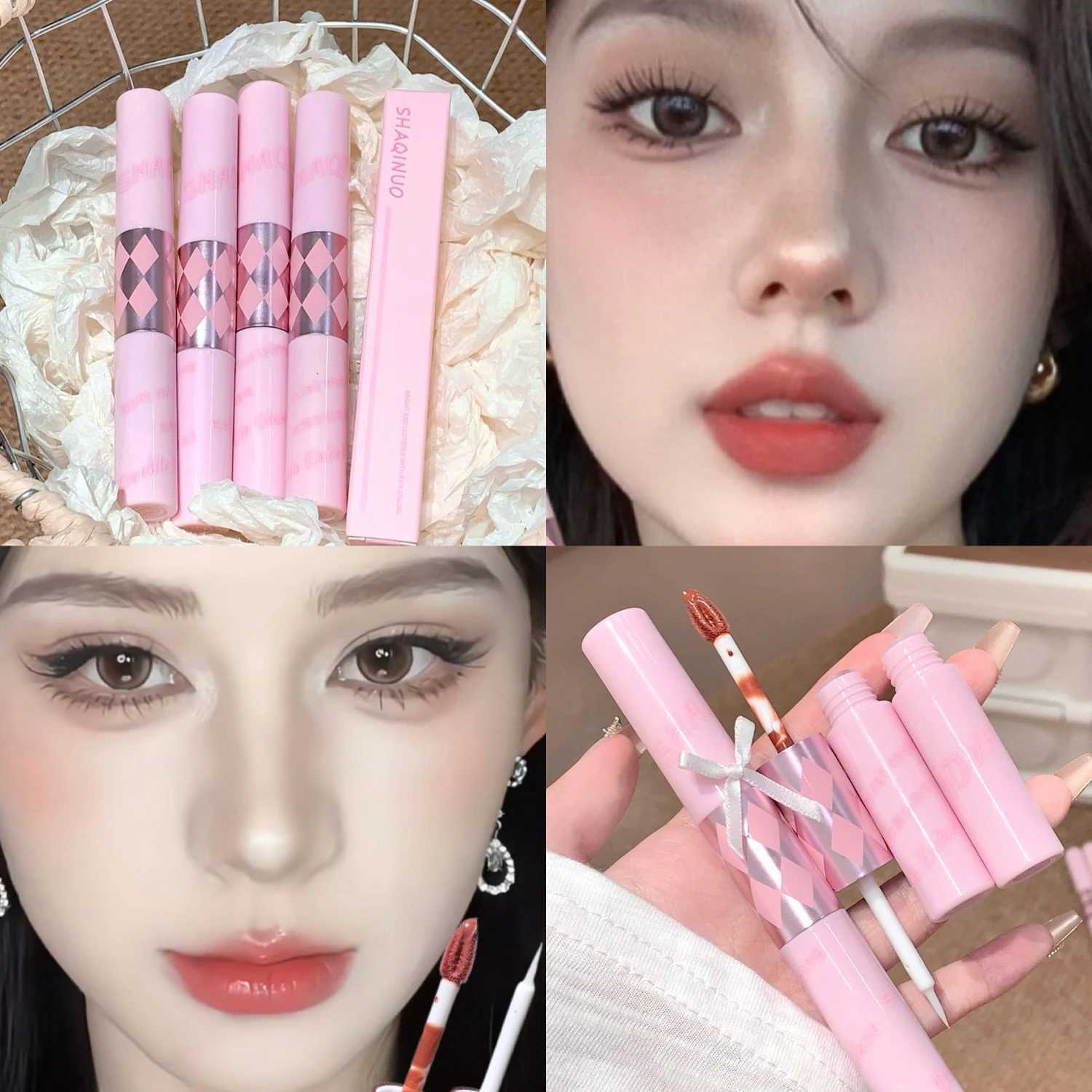 Double Head Lip Gloss Sexy Red Lips Makeup 2 in Lip Mud Mirror Water Gloss Lip Glaze Matte Lipstick Waterproof Korean Cosmetic W251027