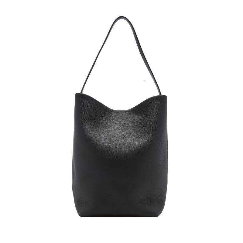2025 New Leather Large Capacity Bucket Lychee Pattern, Cowhide, Commuting Tote Shoulder Bag, Hand-Held Women's Bag