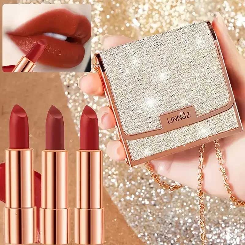 3pcs Velvet Matte Backpack Lipstick SetLip Stick Gift Box Set NonStick Cup Long Lasting Retractable Red Lip Balm Lip Makeup W251027