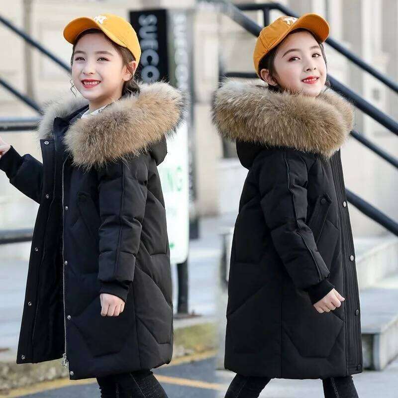 New Winter Thermal Down Coat For Tween Girls, Mid-Length Heavyweight Cotton Padded Jacket