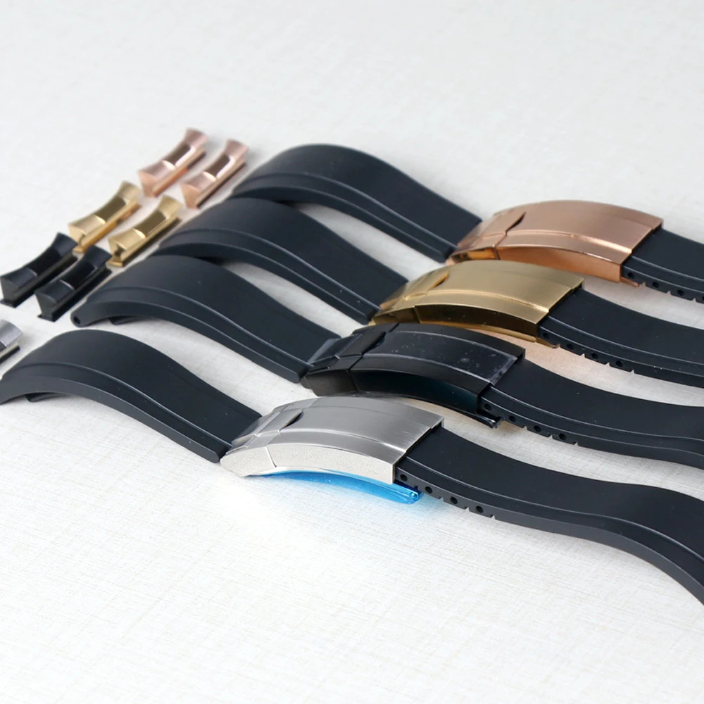 20mm Rubber Watch Band For YachtMaster Daytona Submariner Curved End Strap With Endlink Buckle Black Silicone Bracelet 251027