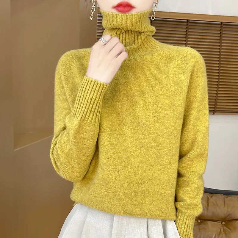 Womens Clothing New Fashion Autumn And Winter Merino Wool Pullover Solid Color Long Sleeve Basic Thermal Top 100 Wool SweaterT251027