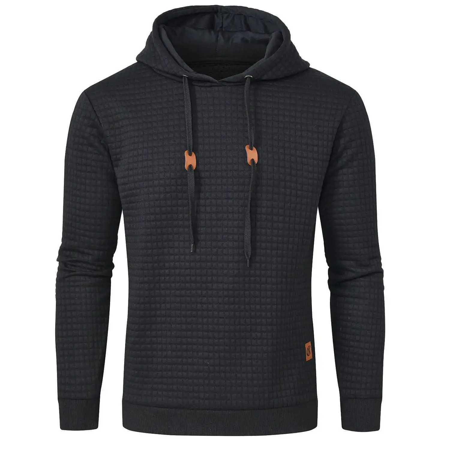 Mens Long Sleeve Plaid Jacquard Hoodie Drawstring Pullover Streetwear Sweatshirt Tracksuit W251027