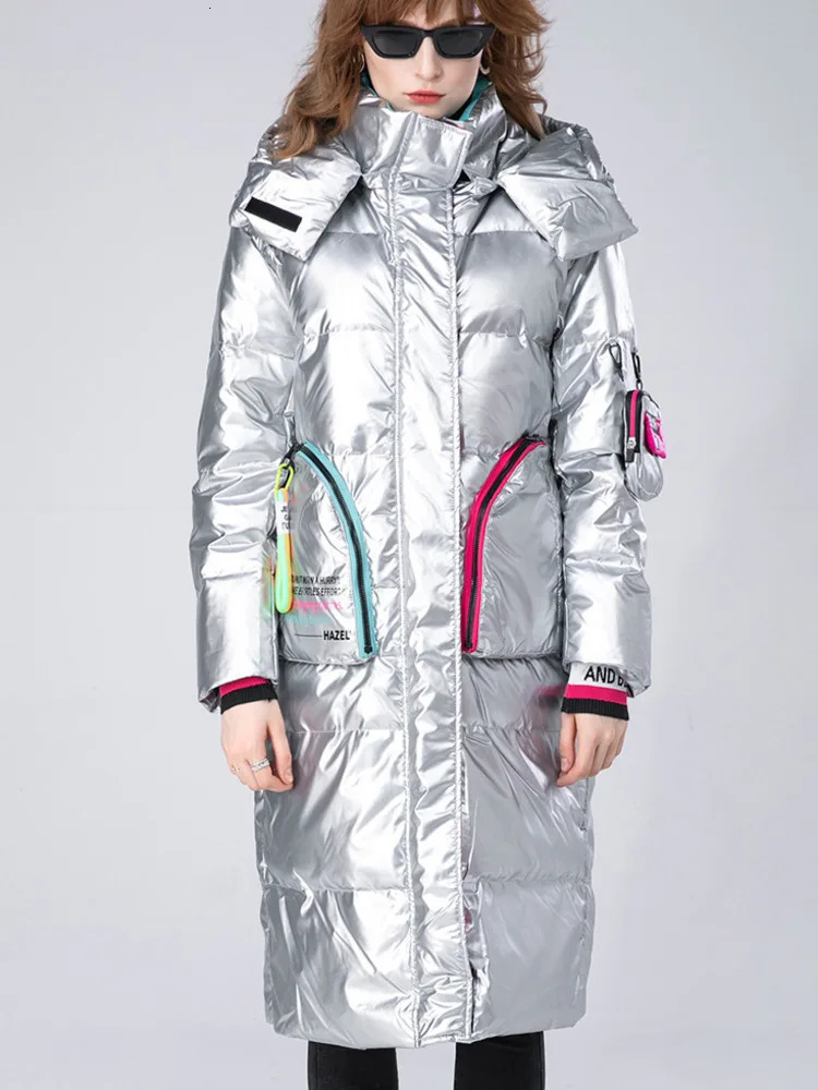 Winter Clothing Glossy Waterproof Coat Women Long 90 White Duck Down Thick Loose Outerwear Warm Jacket Hooded Parkas 251027
