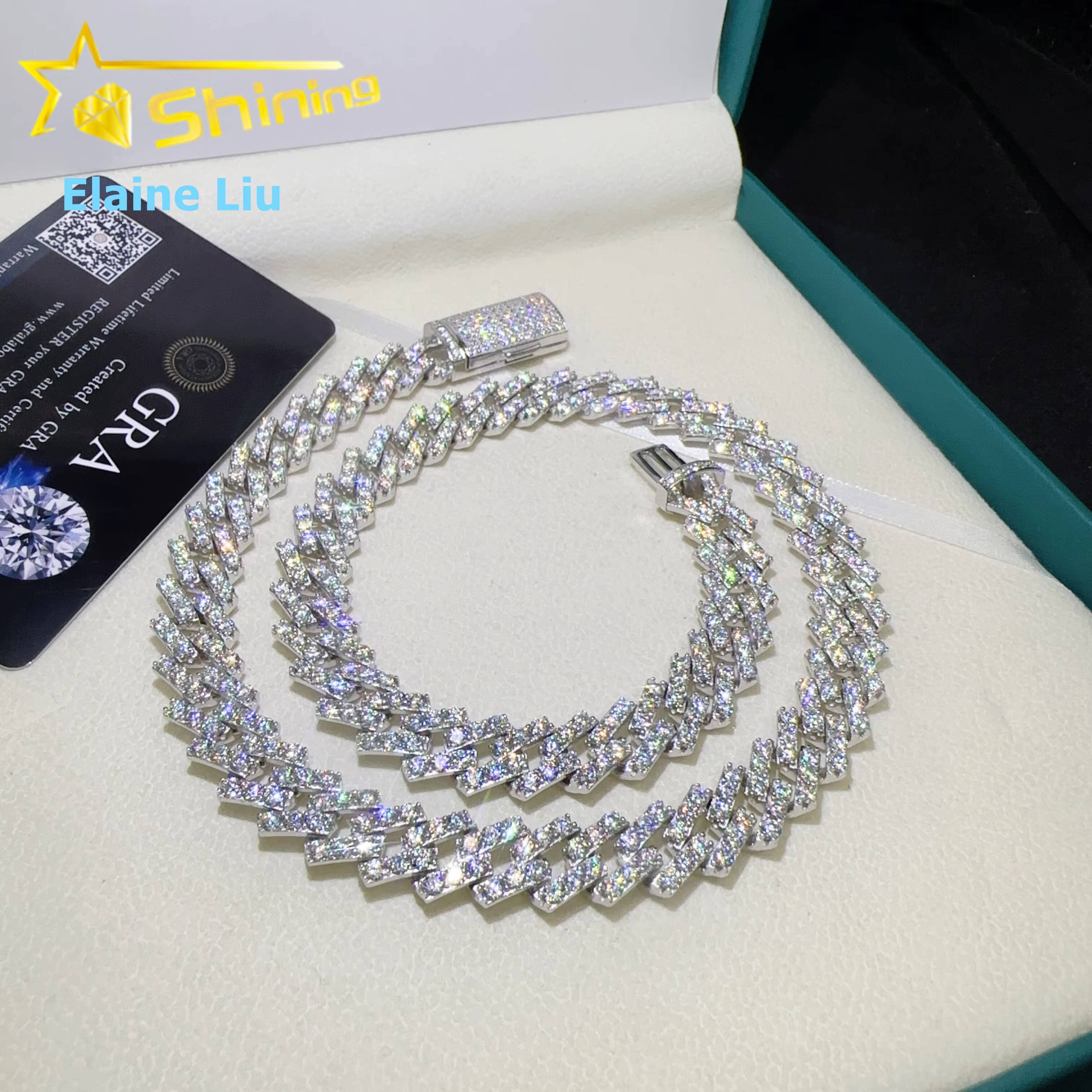 VVS Moissanite Diamond 925 Sterling Silver 126MM Iced Out Custom Moissanite Hip Hop Jewelry Miami Cuban Link Chain Necklace