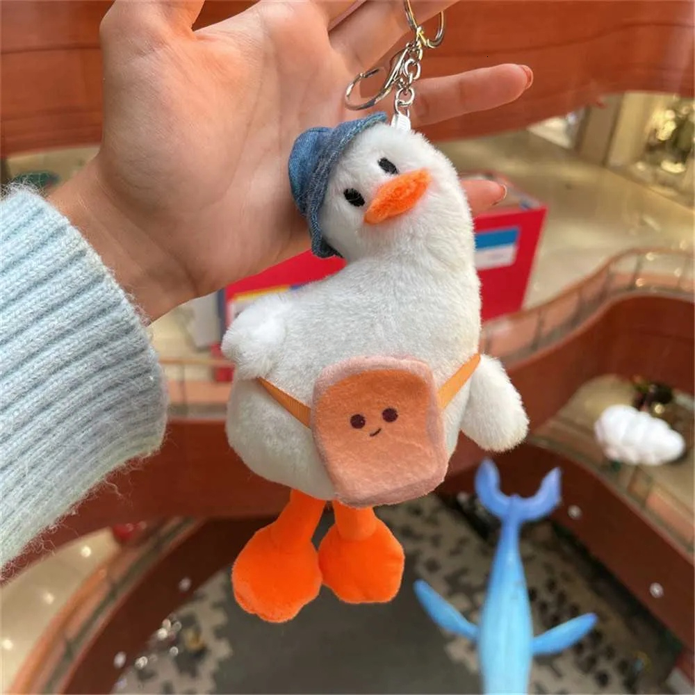 Keychains Lanyards Creative Funny Keychain Crooked Head Plush Toy Key Chain Cute Duck Bag Pendant Hanging Keyring For Women Charms Gift 333