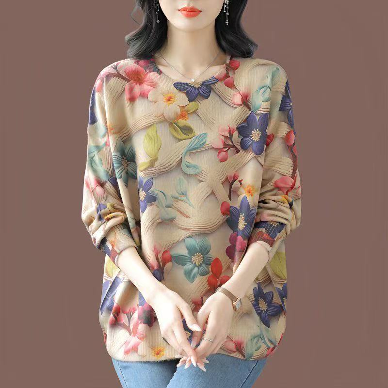 plus size women's new long sleeve high waist printed banquet dress mid-length skirt D02761