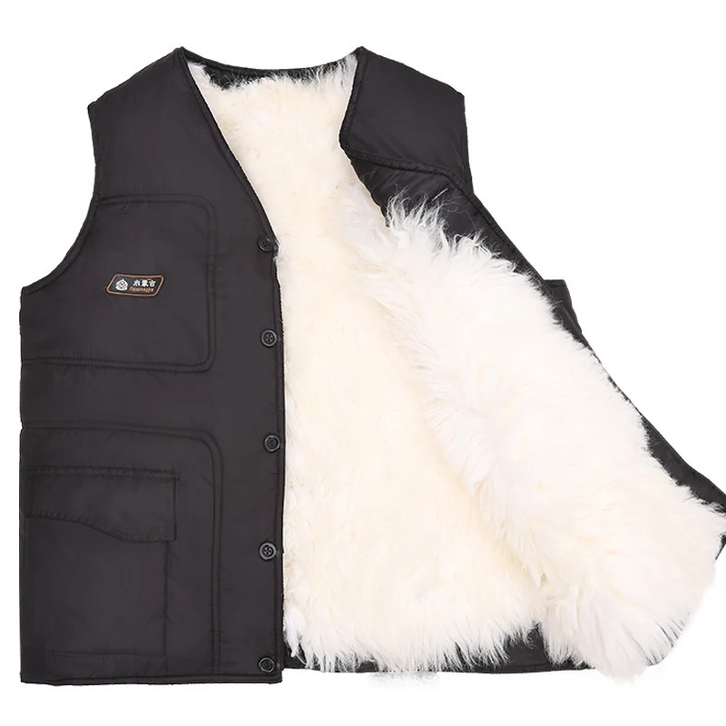 Man Autumn Solid Sleeveless Vneck Sheepskin Fur Thick Down Parkas Male Winter Loose Warm Fur Down Jackets 251024
