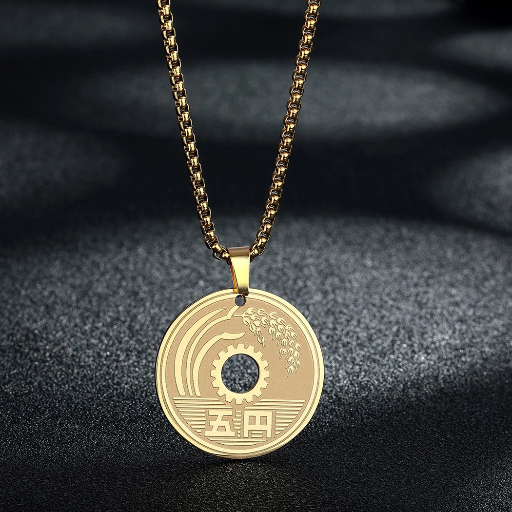 CHENGXUN Lucky Japanese Coin Necklace Mens Womens 5 Yen Coin Pendant Necklace Vintage Stainless Steel Good Luck Jewelry Gift 251020