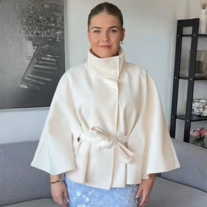 winter jacket women Womens Short Cape For Women Belt Blends Autumn Winter Solid Coats Elegant Cloak Jacket Ladies 2025