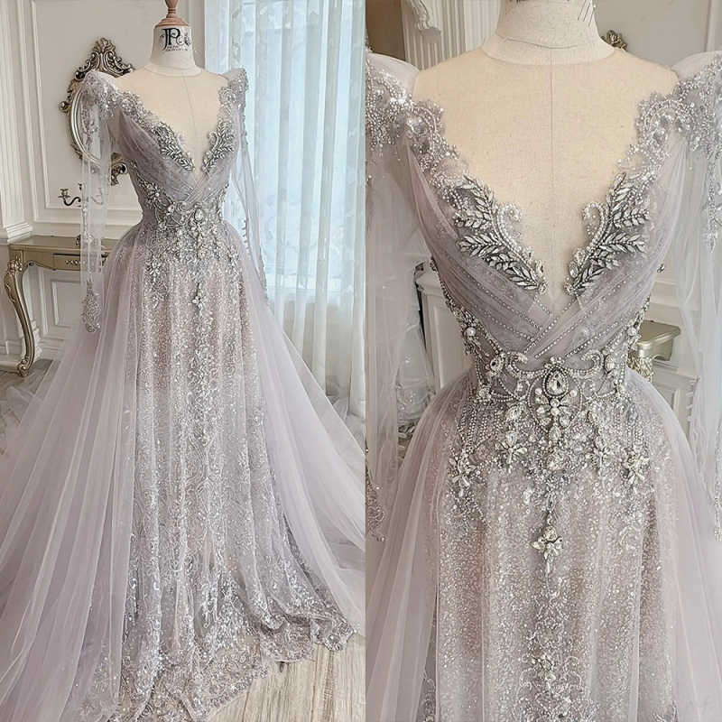 Shine A-Line Evening Dress Long Sleeve Prom Gowns Fashion Crystal Beads Satin Sexy Prom Dress vestidos de novia Size Customized Robes De Mariee L25281