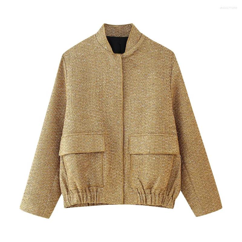 Women's Jackets Autumn European And American Style Fashion Niche Pocket Decoration Glitter Jacket Coat