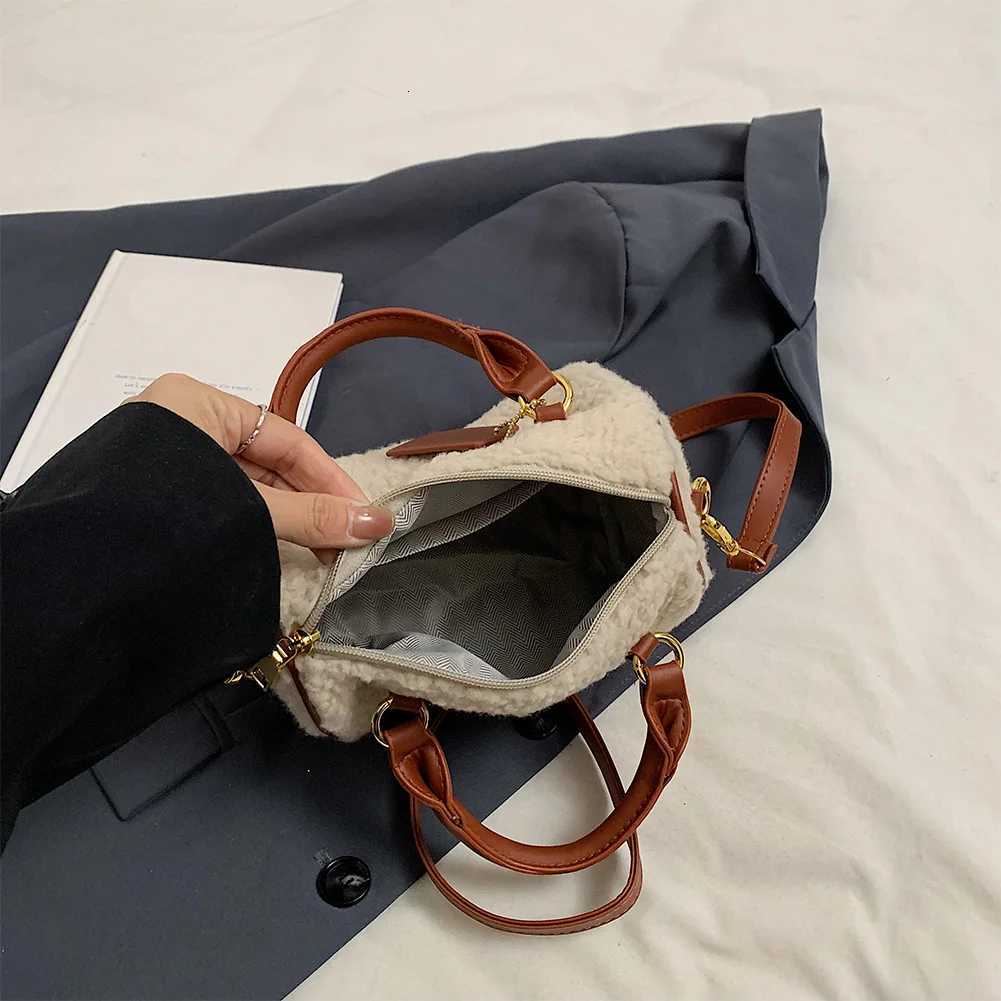 Fluffy Tote Purse For Womens Autumn Winter Plush Cylindrical Small Shoulder Bag Furry Zipper Crossbody Bag Ladies Fuzzy Handbag Y251027