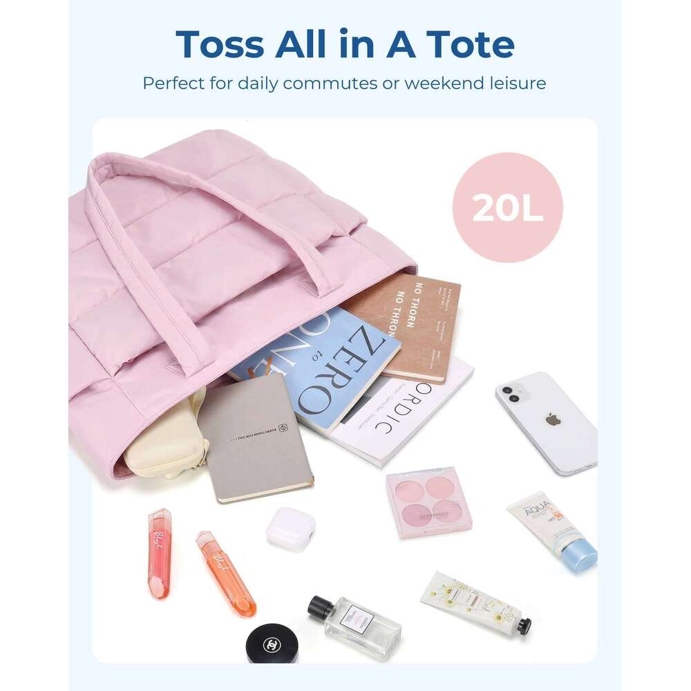 BAGSMART Women's Solid Color Tote Commuting College Padded Shoulder Bag Leisure Simple Female Handbags For Travel