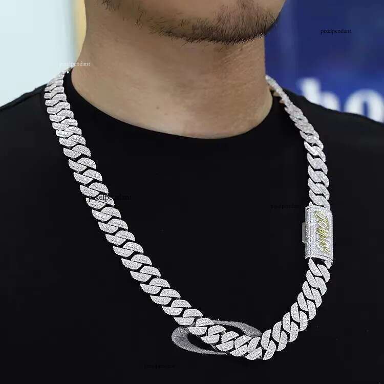 15-20mm Wide VVS Dia Necklace Bracelet Solid Sier Gold Moissanite Cuban Link Chain with GRA Certificate