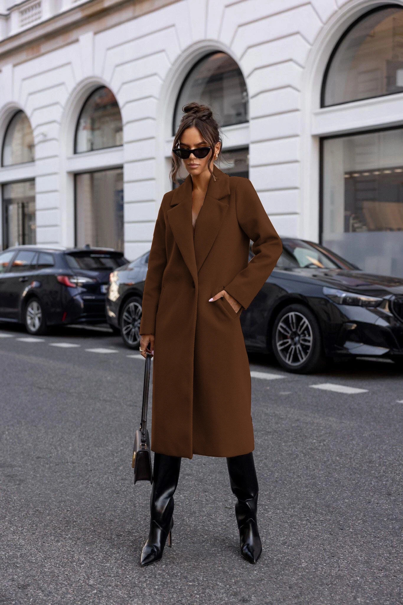 Womens Trench Coat Winter Notched Lapel One Button MidLong Pea Coat Casual WorkOffice Overcoats Jacket with Pockets 251024