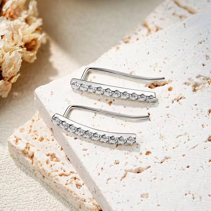 Fine Jewelry Original 925 Sterling Silver Long Ear Cuff D030CT Moissanite Bar Earrings for Women Girls