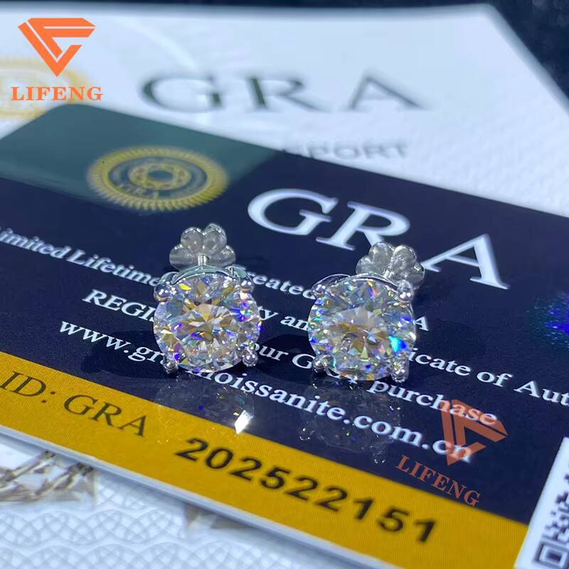 Fine Jewelry Big Luxury Cluster Hip Hop 10k White Gold 2ct 8mm VVS Moissanite Stud Earrings Iced Out Jewelry for Women Gift