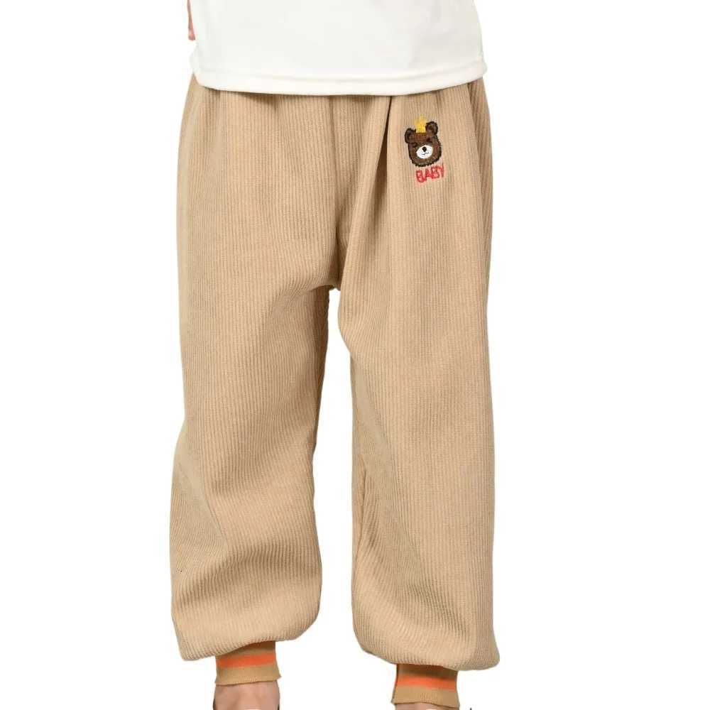1pc Autumn Winter Childrens Warm Pants Velvet Corduroy Cute Cartoon Bear Kids Loose Solid Color Thickened Casual PantsT251027
