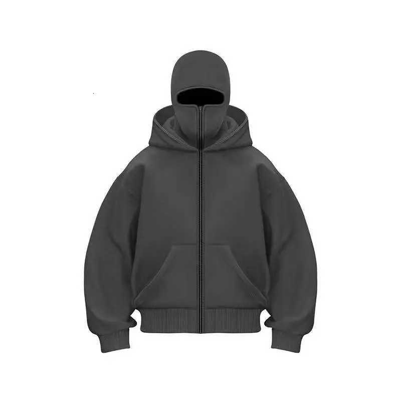 Mens Winter Hoodie with Balaclava Face Mask Zipper Design Sports Jacket for Outdoor Activities Hiking Travel Running Sweatshirt W251027