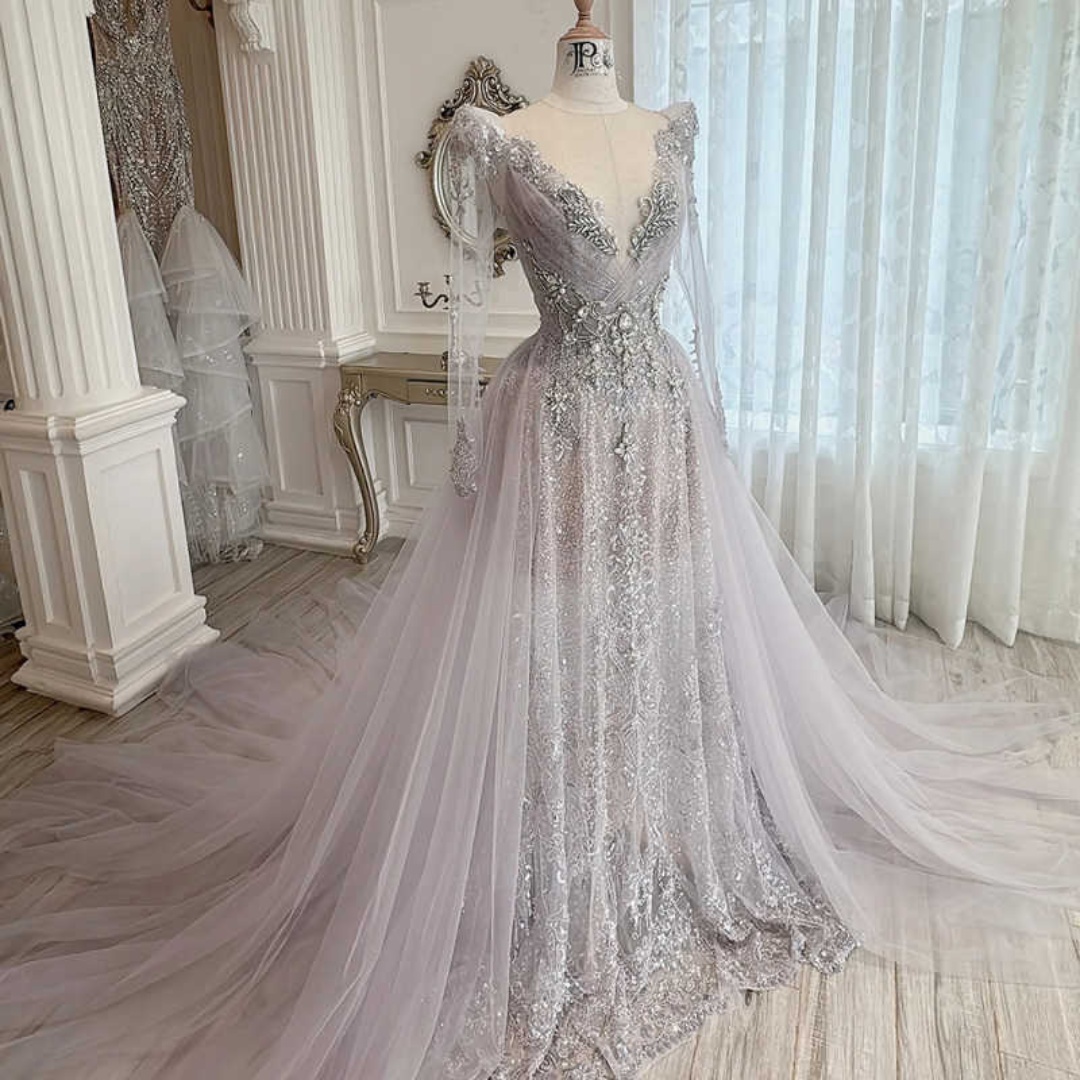 Shine A-Line Evening Dress Long Sleeve Prom Gowns Fashion Crystal Beads Satin Sexy Prom Dress vestidos de novia Size Customized Robes De Mariee L25281
