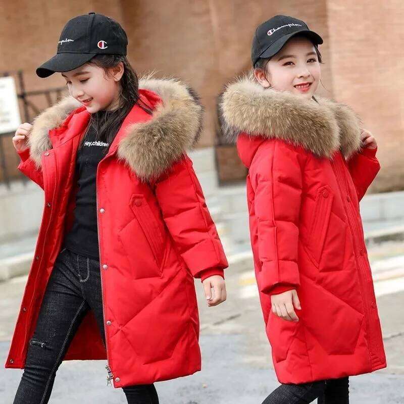 New Winter Thermal Down Coat For Tween Girls, Mid-Length Heavyweight Cotton Padded Jacket