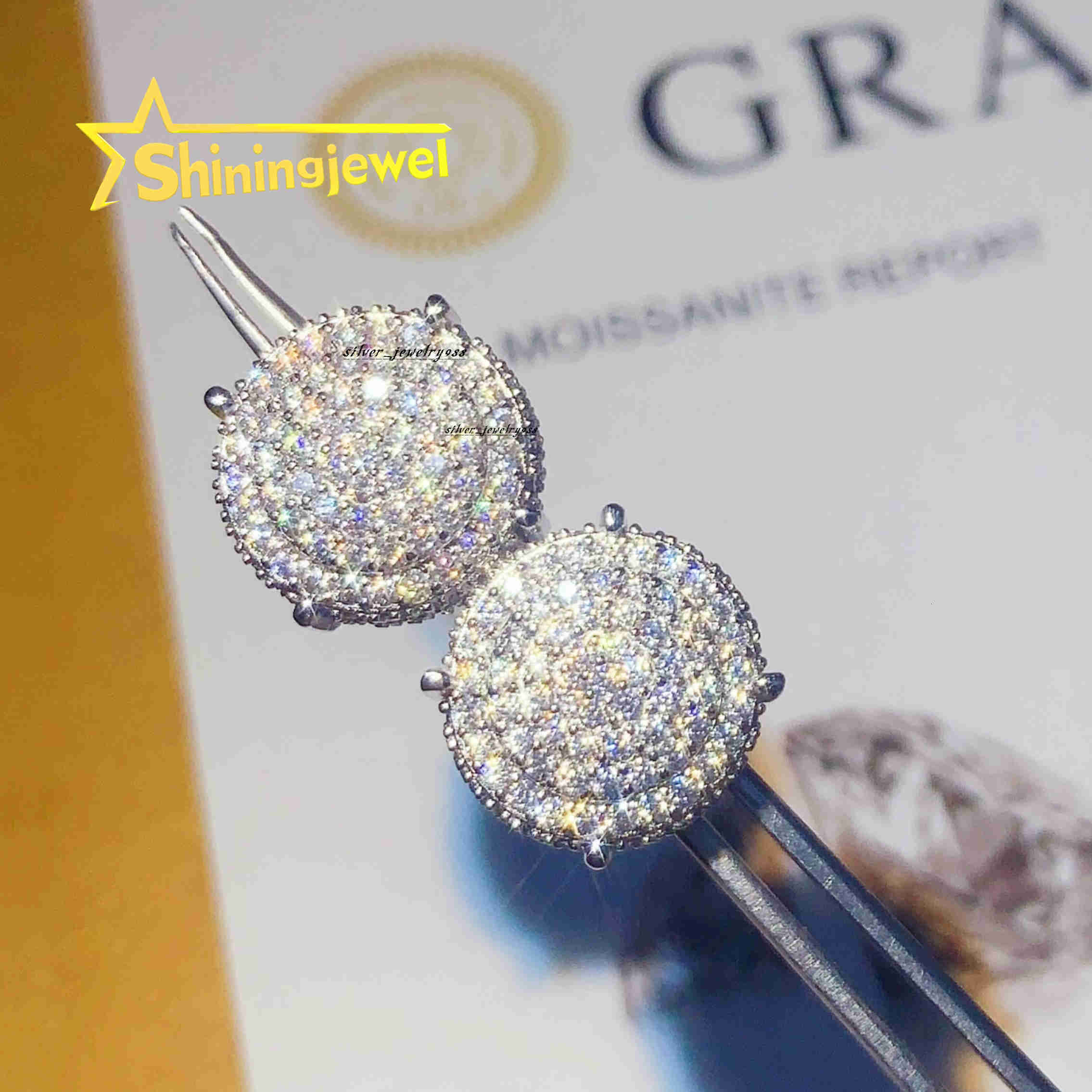 Big Thick Circle 14mm Iced Out Earrings Studs Rapper Jewelry GRA Certification Pass Diamond Tester 925 Moissanite Stud Earrings
