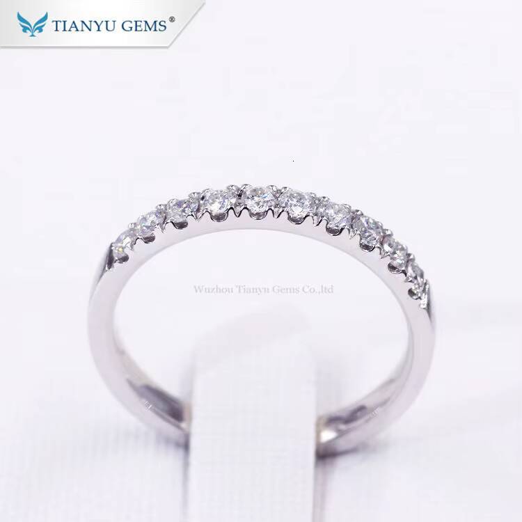 Tianyu Gems 18k White Gold Half Eternity Rings 2mm Round Cut Moissanite D Colorless Gemstone 14k Wedding Band Ring for Women
