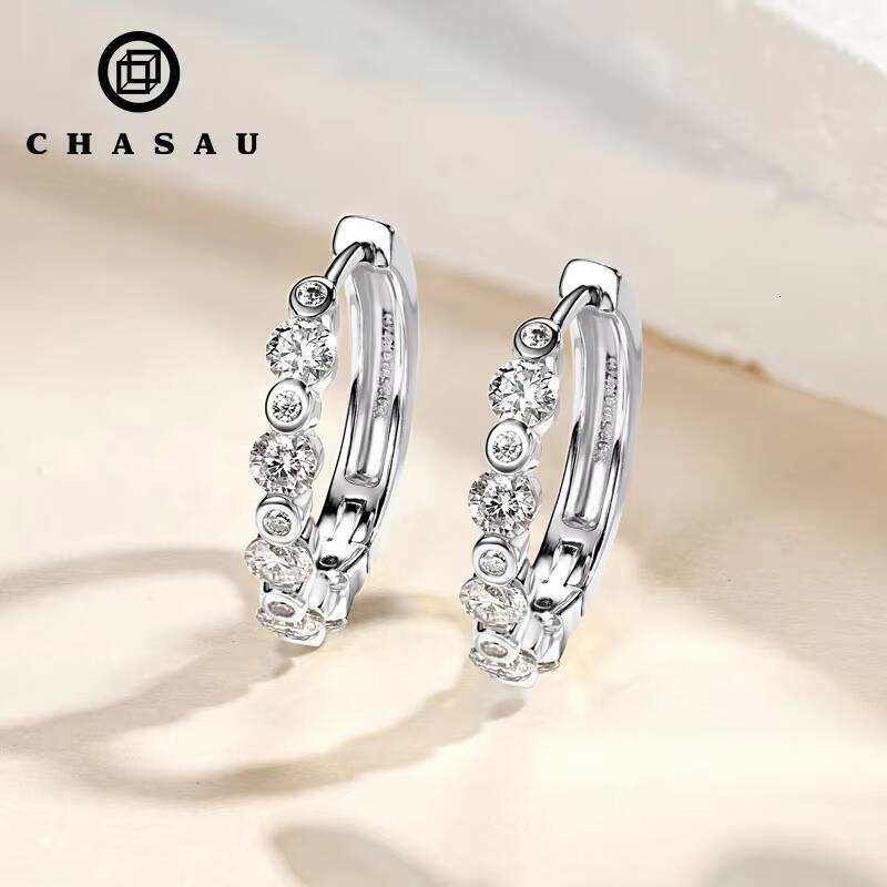 2024 925 Sterling Silver Round Cut Moissanite 14mm 3mm S925 Hoop Earrings for Women Chunky French Chic Fashion Jewelry Ear Ring