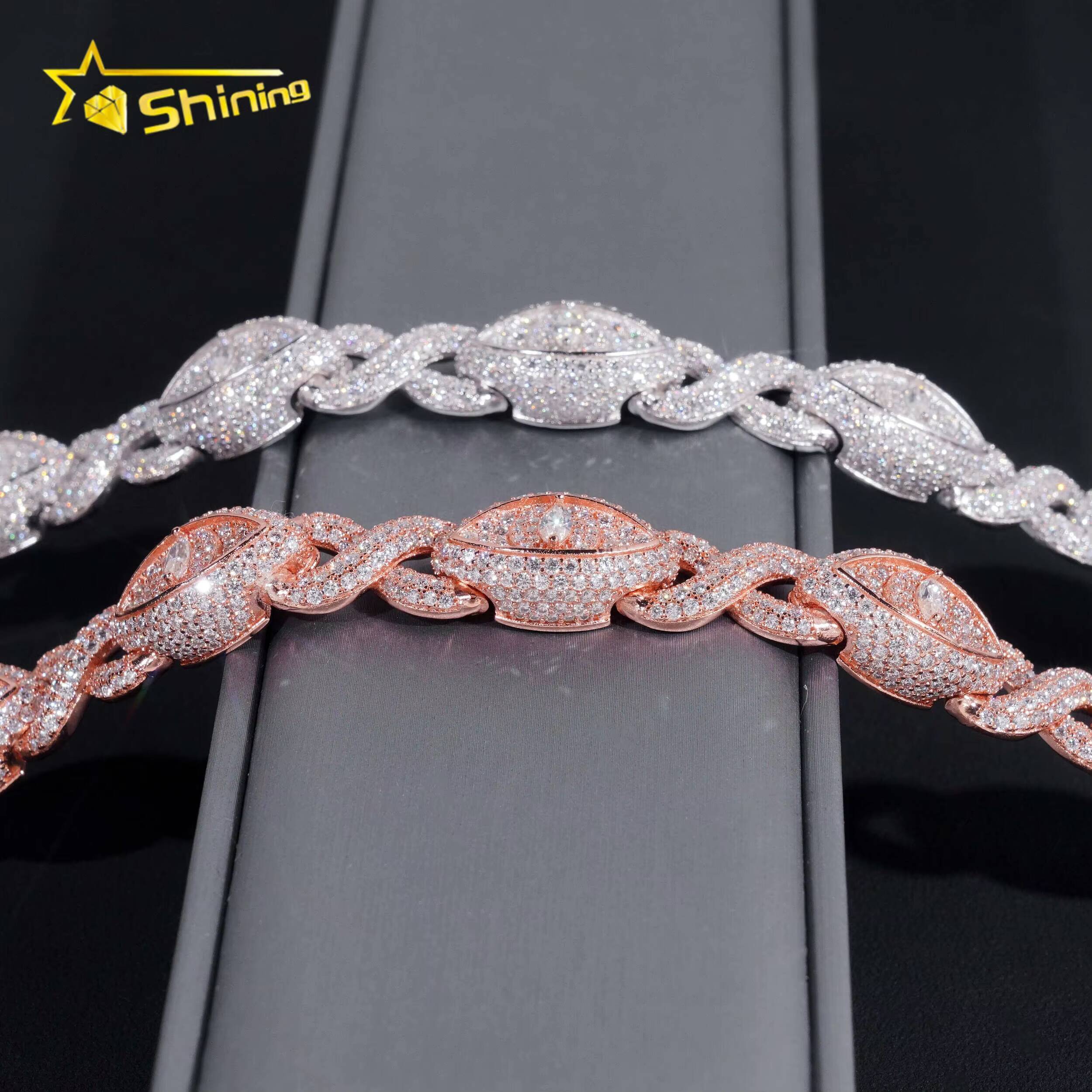 New Stock 925 Sterling Silver Gold Plated Hip Hop Jewelry Custom Colored Infinity Moissanite Cuban Bracelet Cat Eye Bracelets