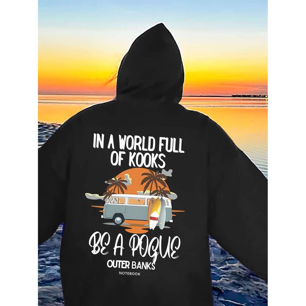 Outer Banks-Inspired Casual Hoodie For Women Alphabet Pattern Print, Personalized Emed Sweatshirt, Polyester Knit Fabric, Hooded, Long Sleeve, Fall/Wi