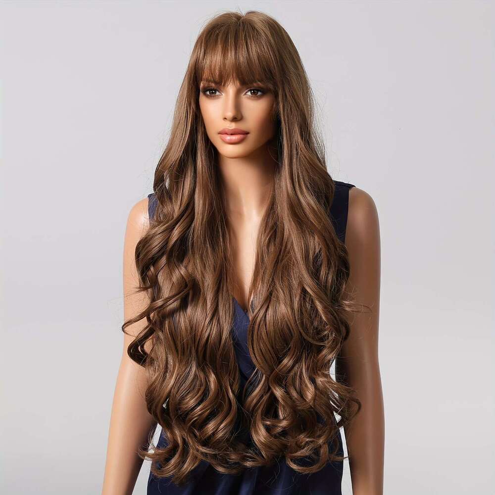 Chic Brown Long Curly Wig For Women - Matte Finish, High-Density Synthetic Hair With Rose Net Cap