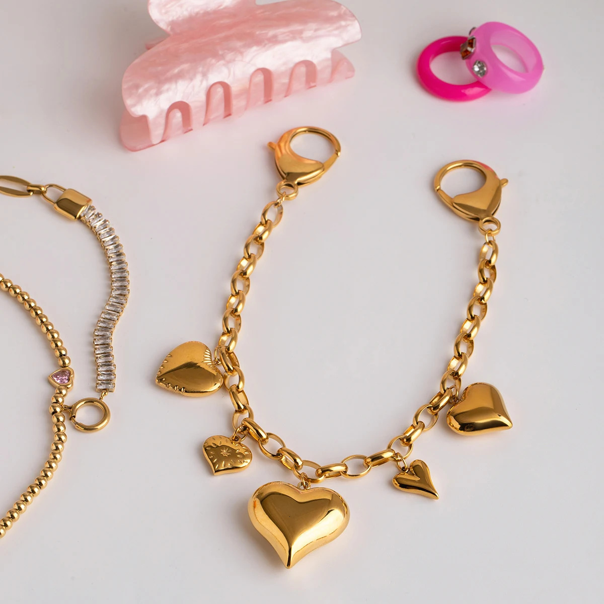 Zora Fashionable Fruit Heart Decorative Bag Pendant 18K Goldplated Stainless Steel Bag Decoration Key Chain for Daliy 251023