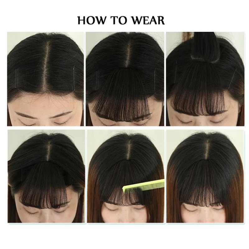 HSTAR Synthetic 3D Short Air Hair Bangs with Clip in Hair Extensions Realistic Fringe Hairpiece for Women Daily Wear 251014