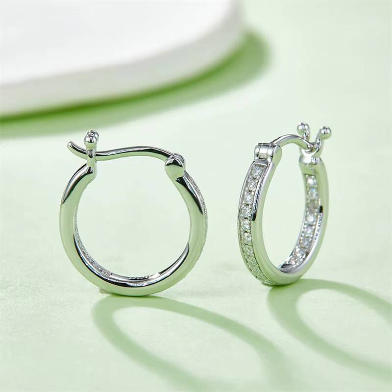 Delicate 925 Silver 12mm D Color VVS1 Brilliant Round Cut Moissanite Single Row Inside Out Huggie Hoop Earrings for Women