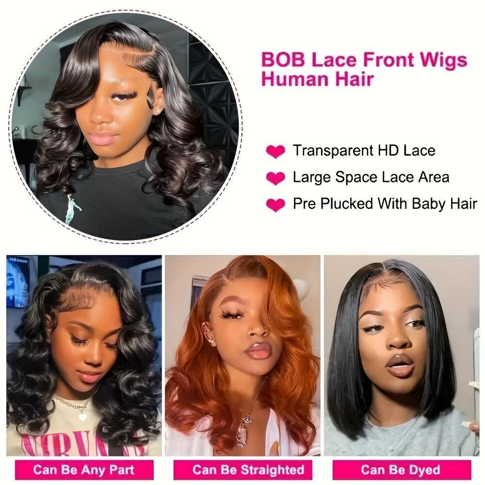 13X4 Lace Front Pre Plucked Glueless Short Bob Wigs Brazilian Body Wave Wear And Go Human Hair Wig