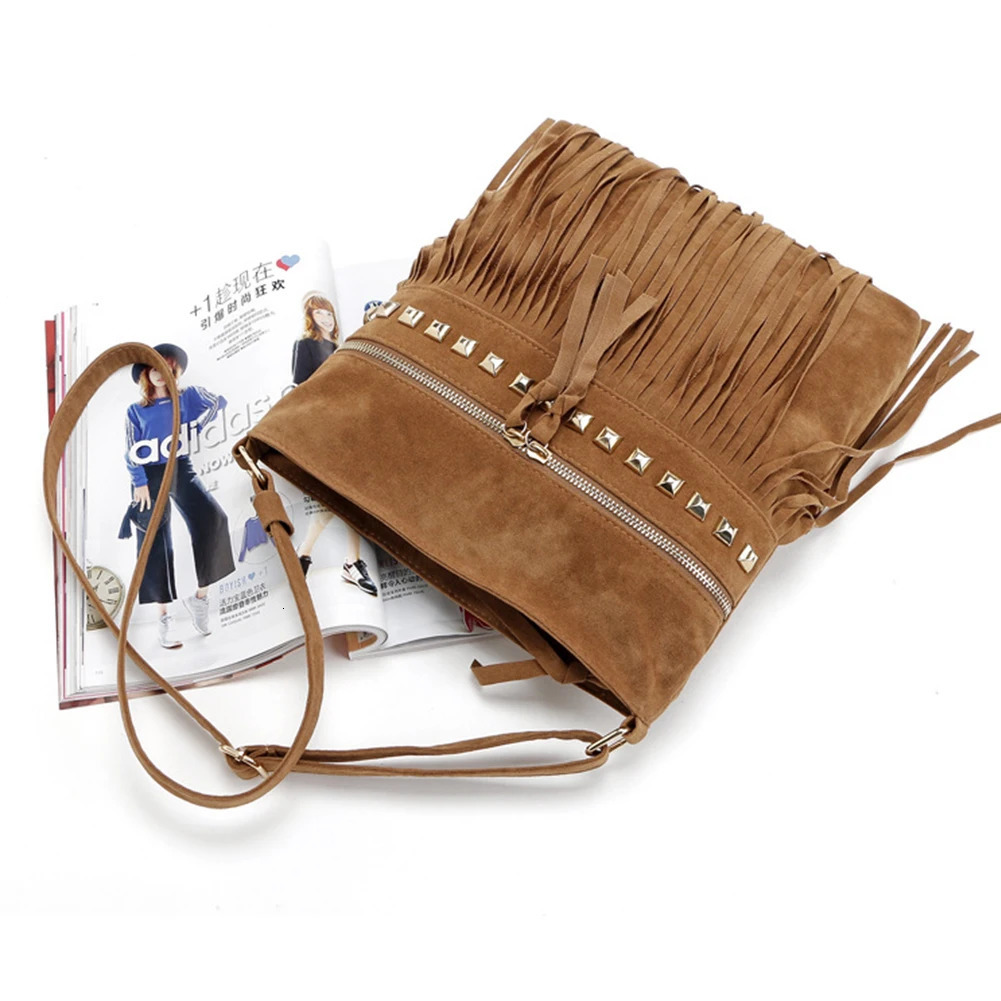 Fringe Messenger Bag with Adjustable Strap Everyday Shoulder Bag Trendy Leather Shoulder Bag Tassel for Autumn and Winter 251027