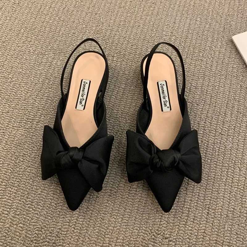 Womens Pumps Fi Pointed Toe Bowknot Slingbacks Pumps Plaid Polka Dots Heels Slip Small Heel Sandals Casual Thin ShoesXJ251027
