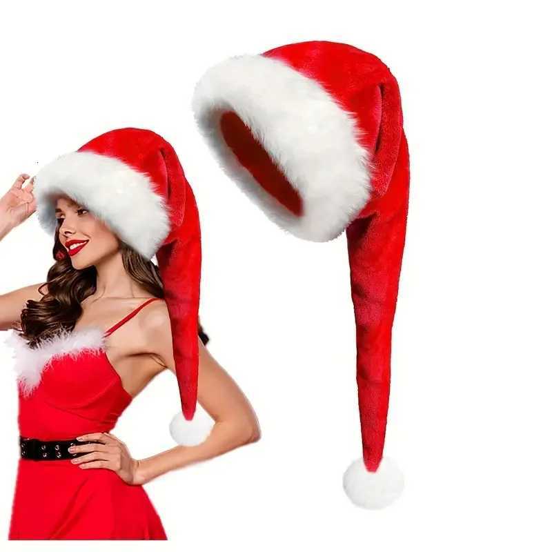 75cm Christmas Black Red Plush Hat Santa Novelty Hat Kids Christmas Decorations For New Year Home Santa Claus Gift Party GoodsW251027