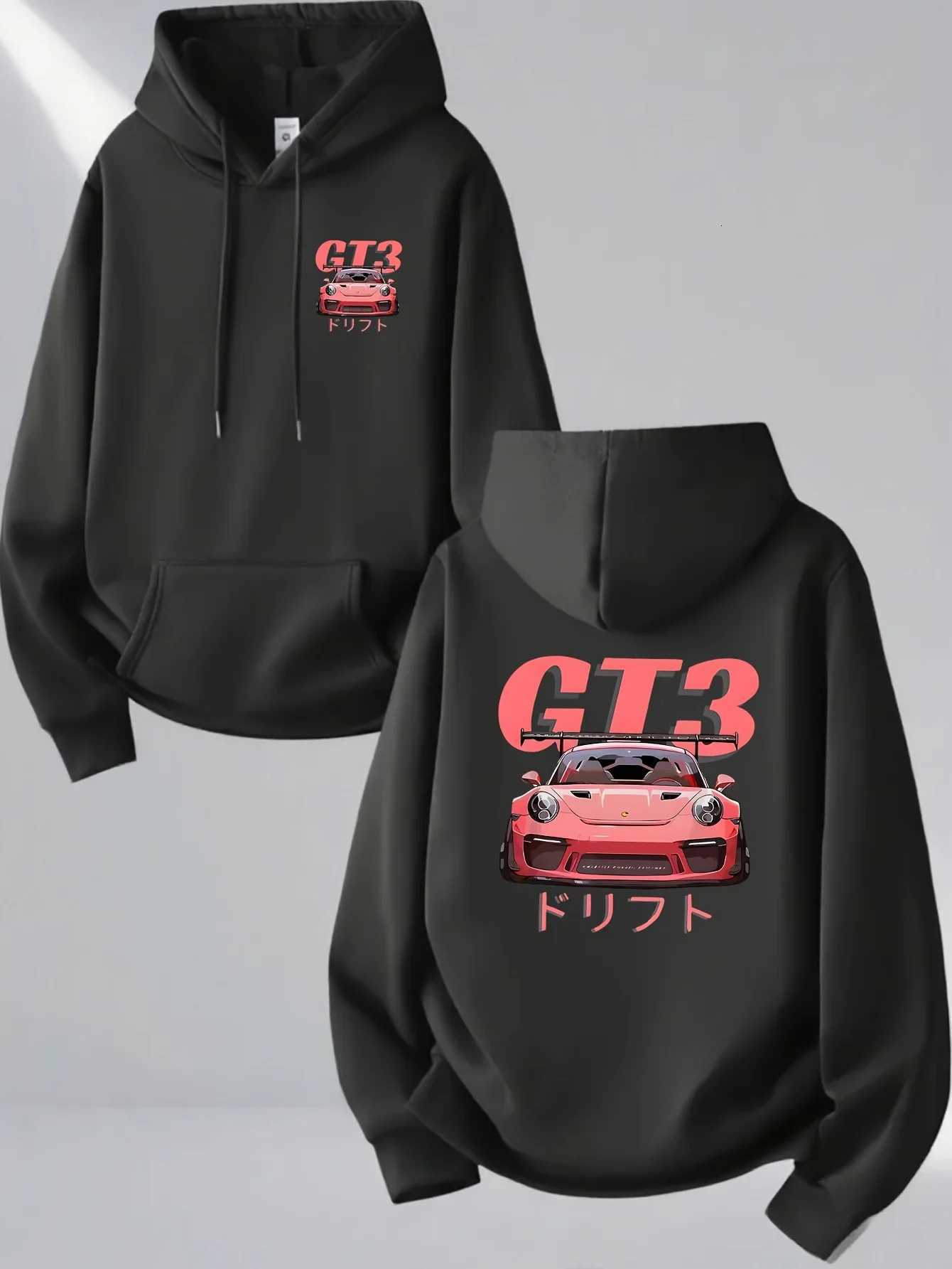 Mens Fashionable Street Style Hoodie Car Pattern Printed Sweatshirt Casual Trendy Pullover Autumn and Winter Daily Wear W251027