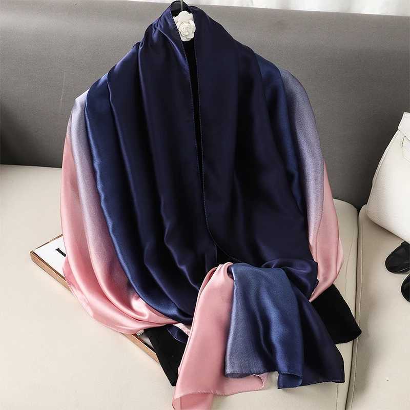 Luxury Gradient Silk Scarf Wen Brand Solid Fme Shawls Wraps Bandana Foard Fashion Lady Hijab Wedding Poncho 2023W251027