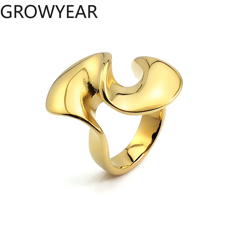 Popular 18k Gold Plated Wave Skirt's Hemline Ring Waterproof Stainless Steel Geometric Pleated Ring for Women