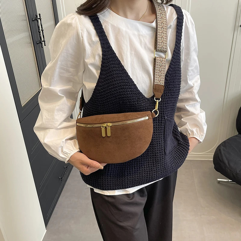 Faux Suede Waist Bag Street Pack Woman Chest Packs Simple Belt Bag Female Shoulder Crossbody Bags 251023